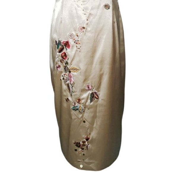 Vtg Y2K Retro Hollywood Glam Satin Sheath Dress Embroidered Bead Sequin Floral 4 - Picture 5 of 17